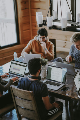 Editorial stock photo illustrating a digital media and creator-economy workspace