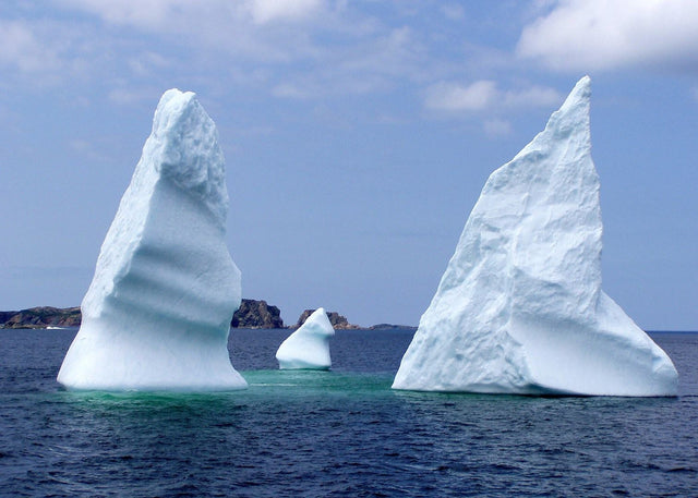 Three real icebergs floating off Twillingate in Newfoundland and Labrador