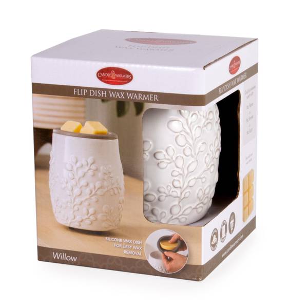 Candle Warmers Etc. Willow Flip Dish electric wax warmer shown with packaging