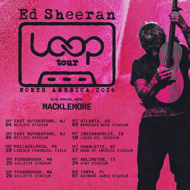 Ed Sheeran Loop Tour North America 2026 poster showing tour dates