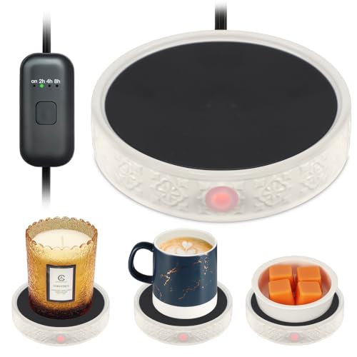 Electric candle warmer plate with a timer control and a candle jar
