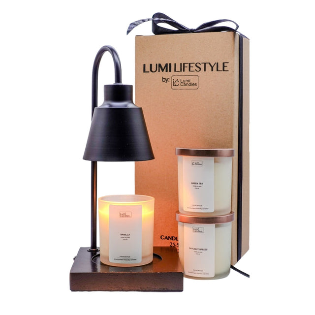 Candle warmer lamp gift set with a boxed set of scented candles