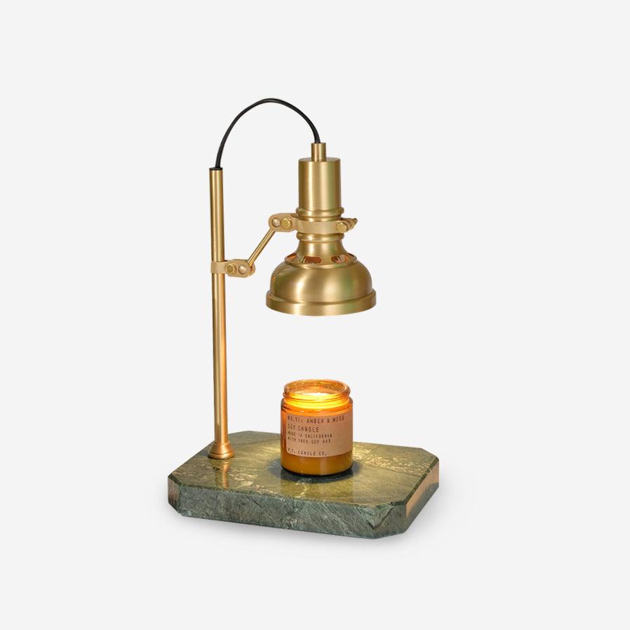 Docos Celeste candle warmer lamp with brass arm and green marble base