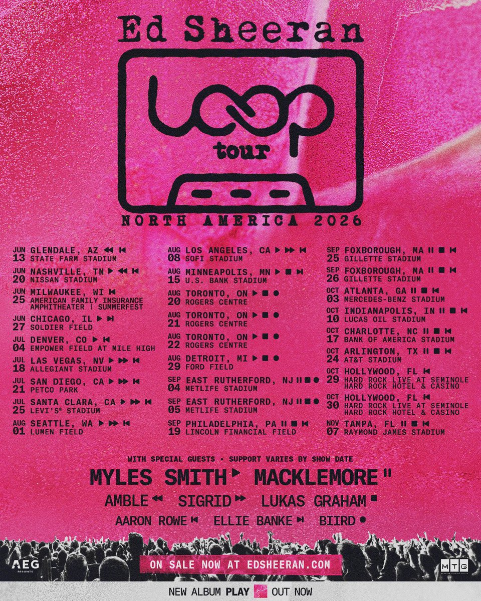 Ed Sheeran Loop Tour North America 2026 poster