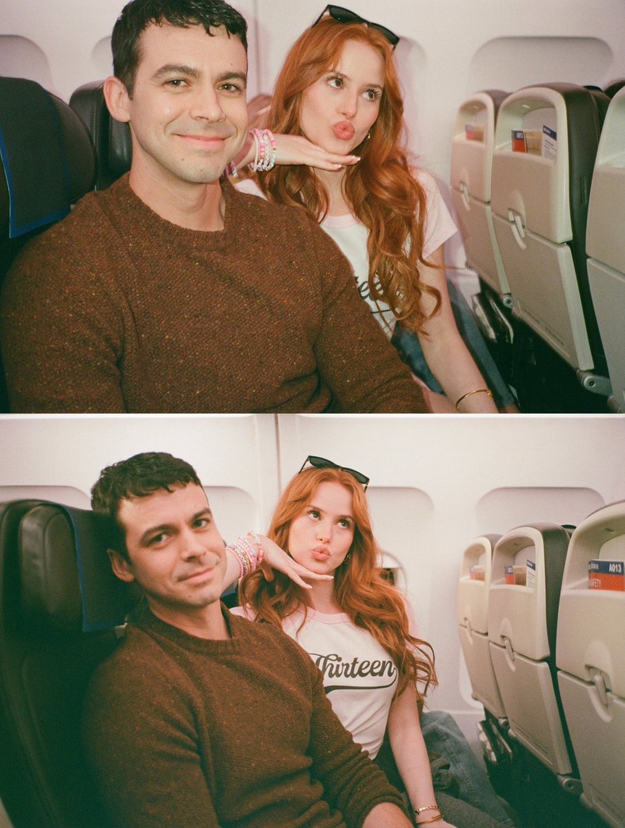 Joey Pollari as Ben DeSoto and Madelaine Petsch as Kira behind the scenes American Horror Story Season 13