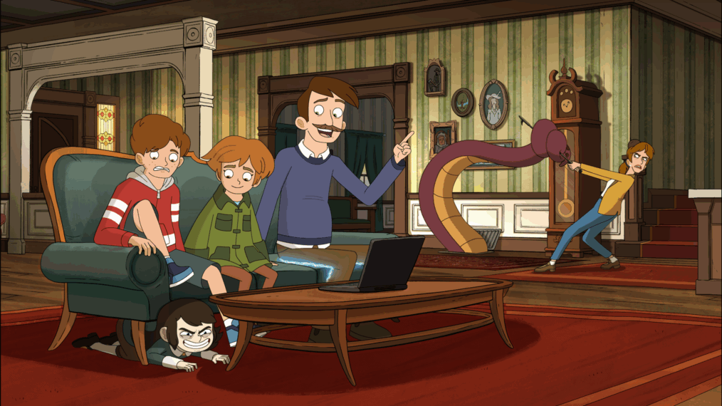 Haunted Hotel animated family ensemble featuring the characters voiced by Will Forte and Eliza Coupe