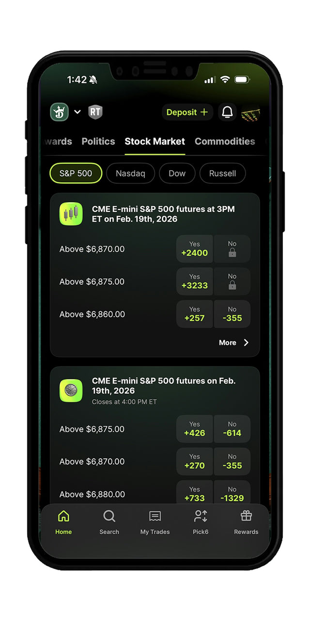 DraftKings Predictions mobile app with market categories