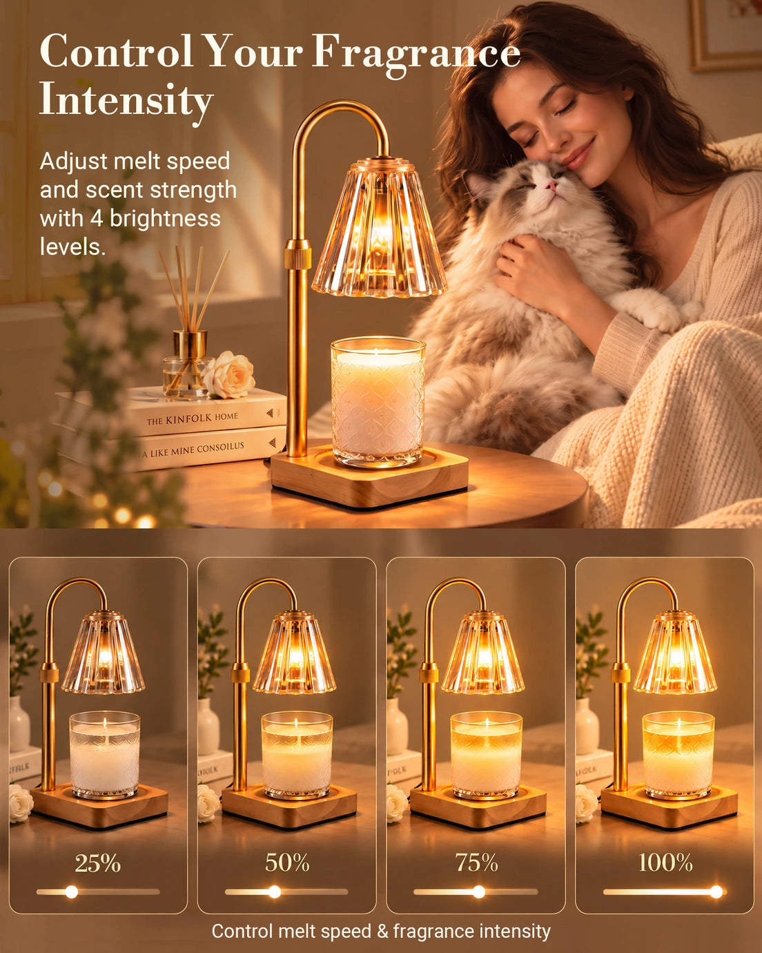 Marycele candle warming lamp positioned over a jar candle to warm the wax from above. Illustrative reference for this article; exact model match not independently verified.