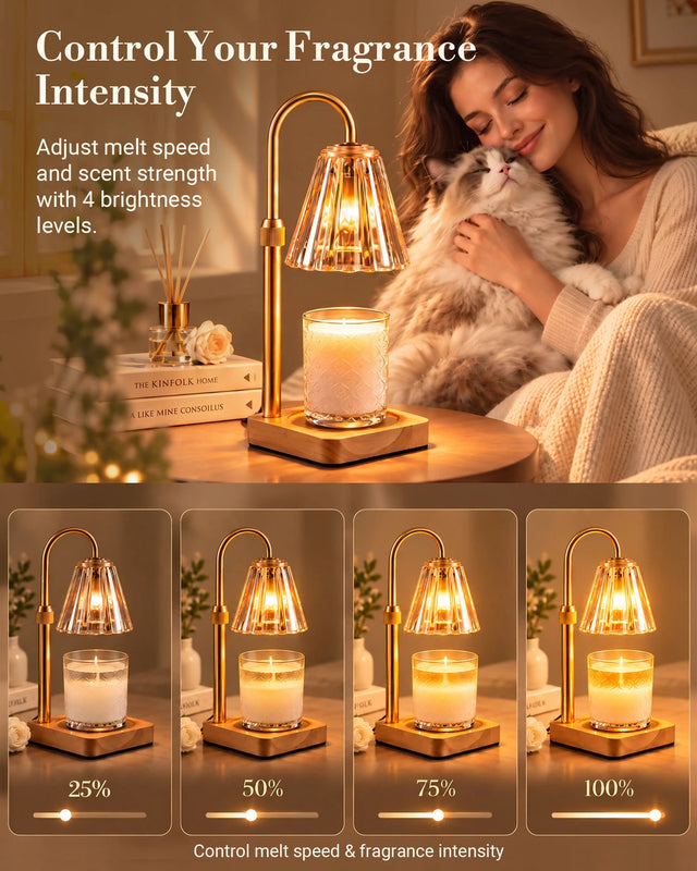 Marycele candle warming lamp positioned over a jar candle to warm the wax from above. Illustrative reference for this article; exact model match not independently verified.
