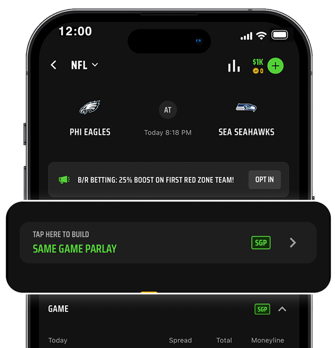 DraftKings Sportsbook same game parlay interface
