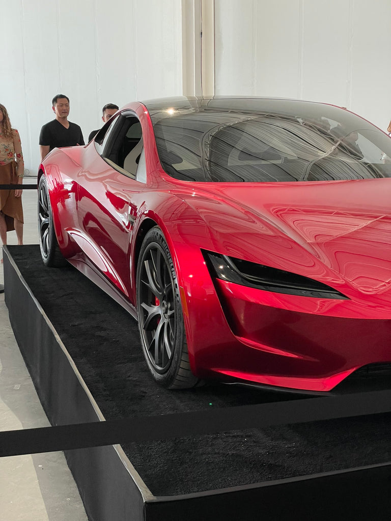 Red Tesla Roadster prototype on display