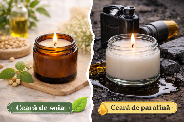 Comparison graphic showing soy wax and paraffin wax candles