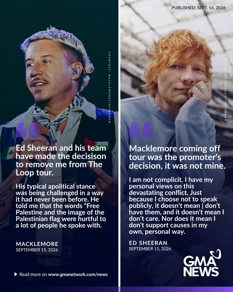 Ed Sheeran says Macklemore removal from US Loop Tour was promoter decision September 2026