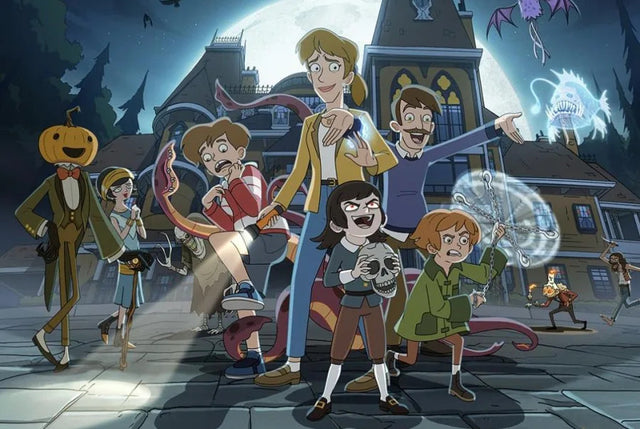 Haunted Hotel animated family and ghostly creatures outside the Undervale Hotel