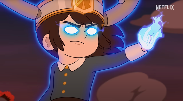Official Haunted Hotel promotional still showing Abaddon with glowing blue supernatural energy