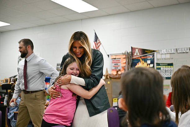 First lady Melania Trump visits Mountain View Elementary School North Carolina classroom technology 2026